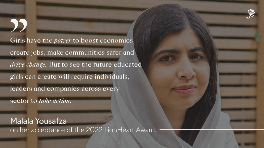 Cannes Lions Honours Malala Yousafzai with the 2022 LionHeart Award