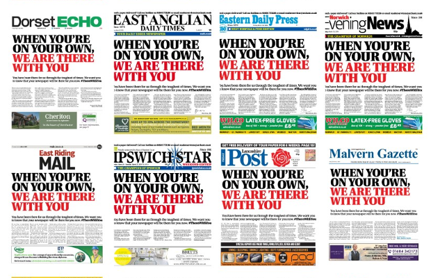 British Newspapers Run Unified Front Page in Response to Coronavirus: We're #ThereWithYou