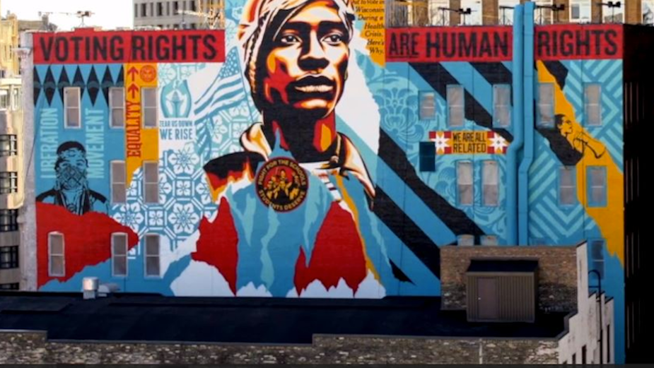Artist Shepard Fairey Constructs Inspiring Voting Rights Mural in Milwaukee
