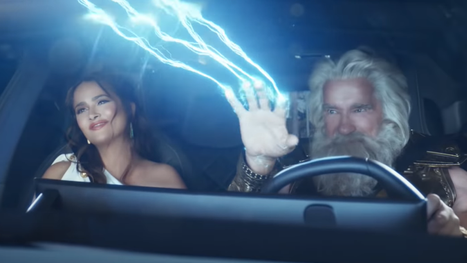 Zeus and Hera Retire in BMW's Super Bowl Ad Featuring Arnold Schwarzenegger and Salma Hayek